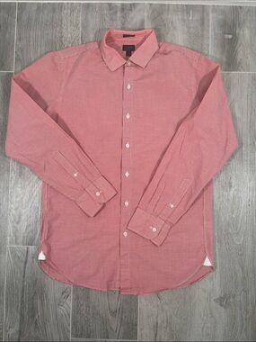 J.Crew Ludlow Slim Fit Dress Shirt Red Gingham Check 120s 2-Ply Cotton Mens M 16